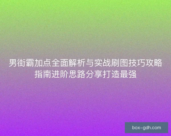 男街霸加点全面解析与实战刷图技巧攻略指南进阶思路分享打造最强