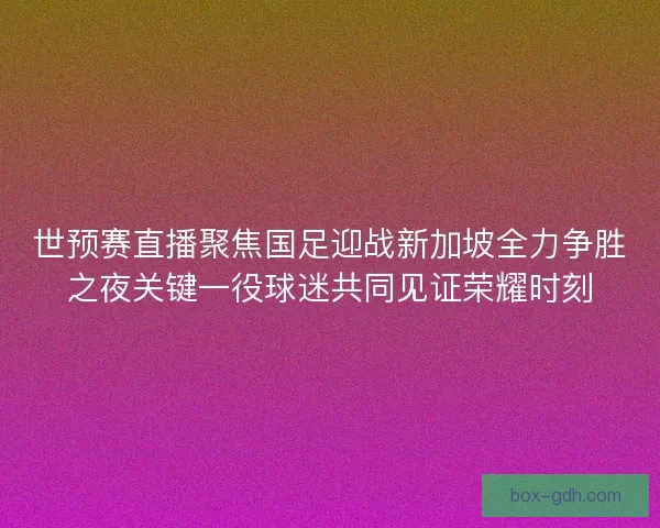 世预赛直播聚焦国足迎战新加坡全力争胜之夜关键一役球迷共同见证荣耀时刻